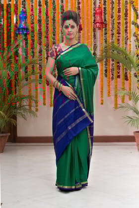 Green and Blue Colored Casual Printed Soft Silk Saree