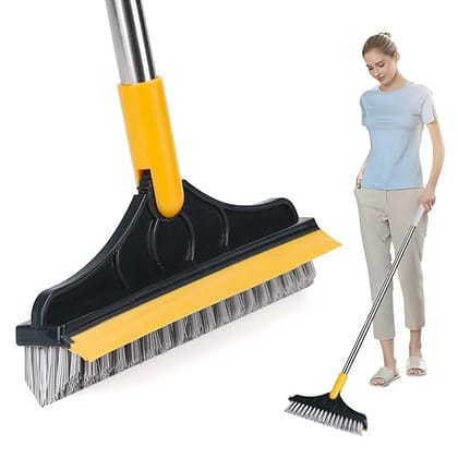 TRAXITO Bathroom Cleaning Brush with Wiper 2 in 1 Tiles Cleaning Brush Floor Scrub Bathroom Brush with Long Handle 180° Rotate Bathroom Brush Home Toilet Kitchen Floor Cleaning (1)
