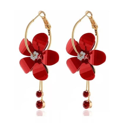 Cubic Zirconia Floral Earrings Red