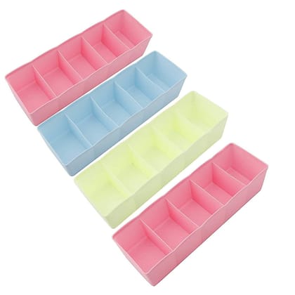 0236 5-Compartments Socks / Handkerchief / Underwear Storage Box Socks Drawer Closet Organizer Storage Boxes (Pack Of 4)