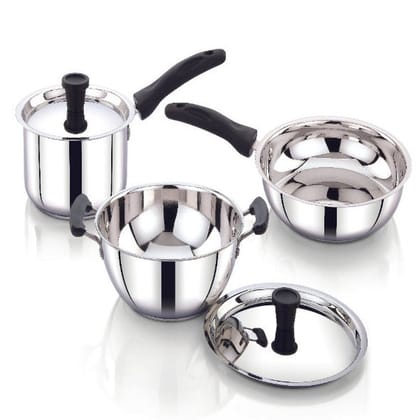 5 PCS COOKWARE SET Staineless Steel and Triply Body-Kadai with lid - 22cm | Saucepan with lid - 18cm | Frypan - 22cm