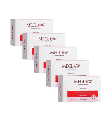 Meglow Beauty Bathing Soap with Vitamin-C For All Skin Type 75g ( Pack Of 5 )