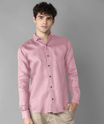 Rich Vesture Mens Light Pink Color Poly Cotton Fabric Solid Regular fit Full Sleeve Casual And Semi Formal Wear With Apple Cutt Shirt For EveryDay (Pack of 1) (Size:- XL) - None