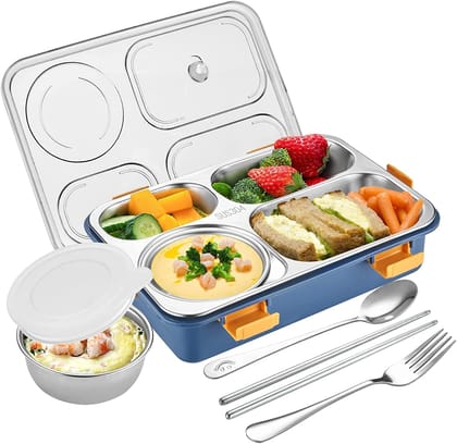 Lunch Box for Adults - Lunch Box for Kids with Spoon & Fork - Stainless Steel Lunch Box with 4 Compartment - Durable
