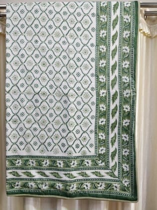 Green-Multicolor Handblock Printed Voile Cotton Double Dohar (108in x 86in) - Jaipur Handblocks