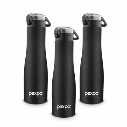 PEXPO Stainless Steel Sports Water Bottle, 1000ml, Pack of 3, Knight Black, Monaco | Eco-Friendly & Leak-Proof Water Bottle