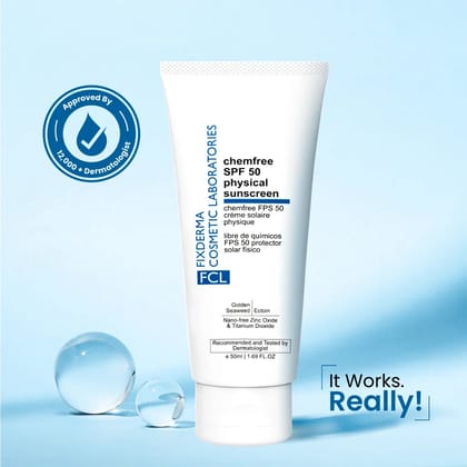 FCL Chemfree Physical Sunscreen SPF 50 for Oily and Acne Prone Skin | Mineral Sunscreen-50ml