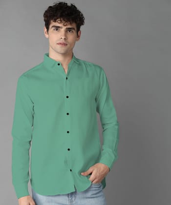 Rich Vesture Mens Light Green Color Poly Cotton Fabric Solid Regular fit Full Sleeve Casual And Semi Formal Wear With Apple Cutt Shirt For EveryDay (Pack of 1) (Size:- XL) - None
