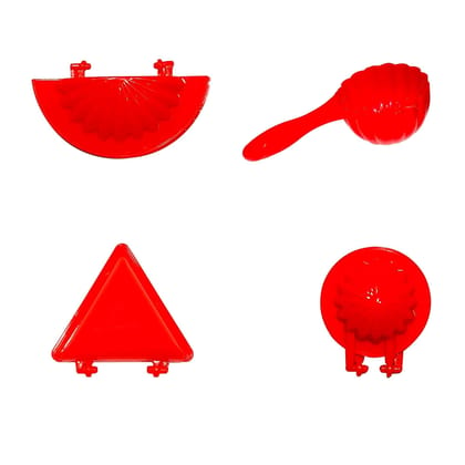 2403 4 Pcs Plastic Red Kitchen Tool Mould Dough Press
