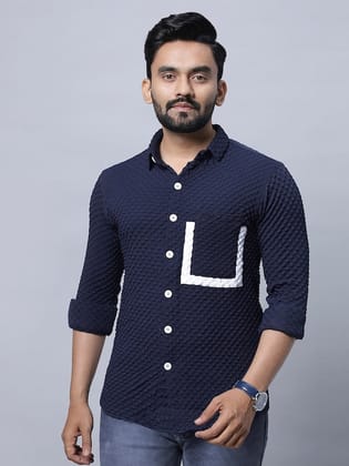 Spread Collar Long Sleeves Self Design Checked Relaxed Regular Fit Casual Shirt
