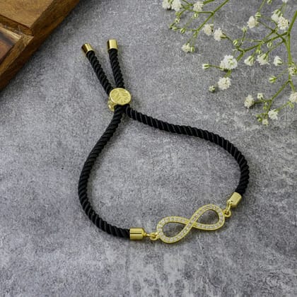 Infinity 18K Gold Black Cubic Zirconia Adjustable Thread Bracelet