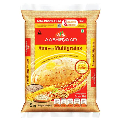 Aashirvaad Atta With Multigrains, The High Fibre Atta, 5Kg Pack(Savers Retail)