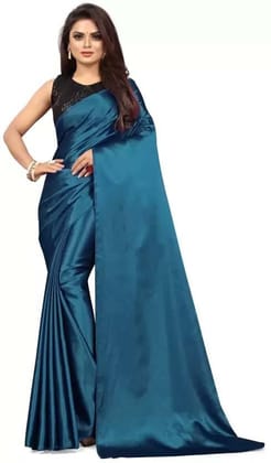 ANSH Womens Satin Solid Saree length (5.5m) & Blouse Piece Size (0.8m) (Multicolor)