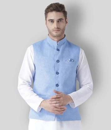 Hangup Blue Linen Nehru Jacket - None