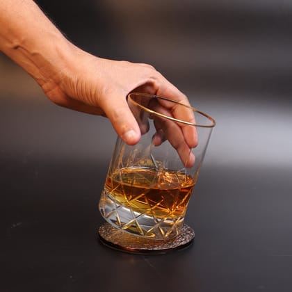Diamond Cut Whiskey Glass with Gold Rim - Set of 2-Whiskey Glass