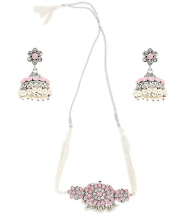 Sunhari Jewels - Pink Brass Necklace Set ( Pack of 1 ) - Pink