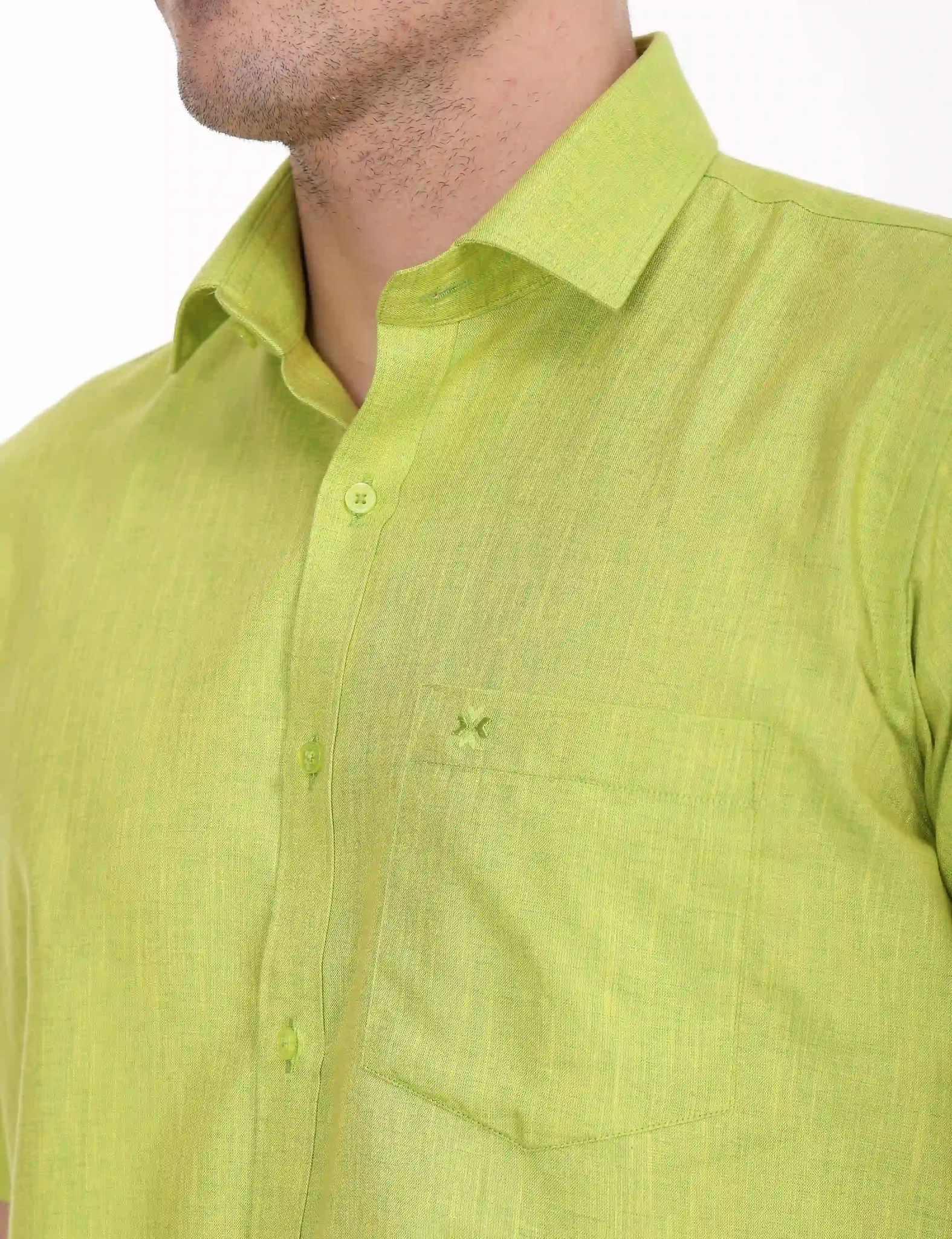 Linseed Cotton Green Colour Half Sleeve Shirt- 17001-38