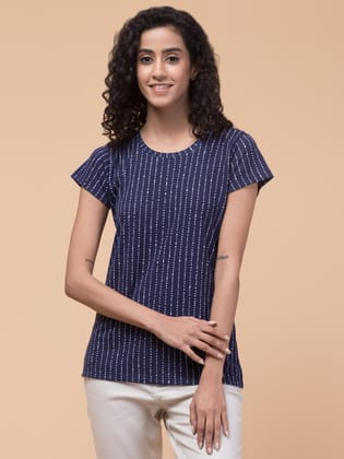 Hive91 Cotton T-Shirt with White Abstract Striped  XXL