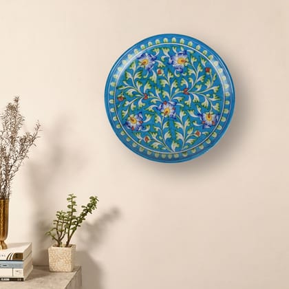 IKrafties Blue Pottery Multicolor Floral Design Ceramic Wall Hanging Decorative Plates
