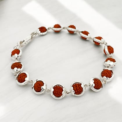 Silver Capping Rudraksha Bracelet-21 Cm