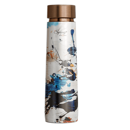 Pure Copper Elegant 1000 ml Premium Coated Water Bottles (White Abstract, 1000 Ml)-White