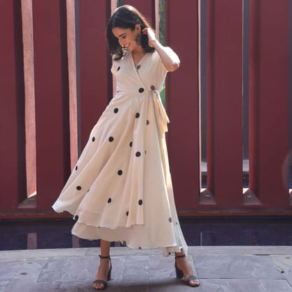Vanilla Bean Polka Cotton Dress-XS