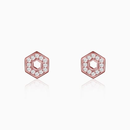 Rose Gold Hexagon Geometry Earrings