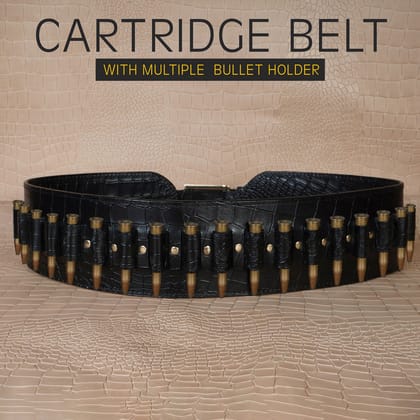 Shell Cartridge Bandolier Belt in Black Deep Cut Leather-FS