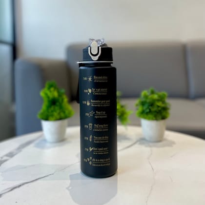 Motivational Multicolor Sipper Water Bottle - 1000 Ml-Black