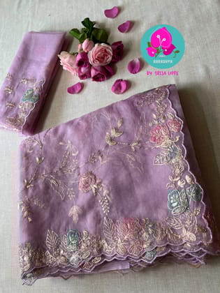 Soft Organza saree in dark lavender - OZHEDL-M002
