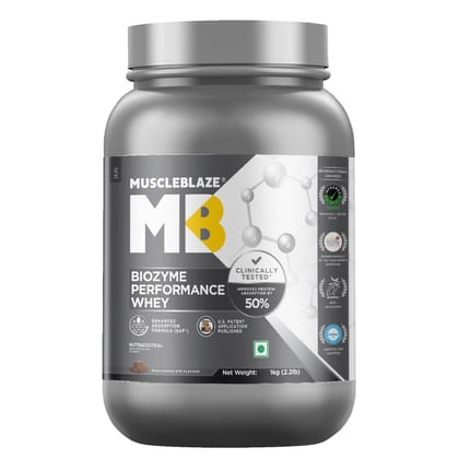 MuscleBlaze Biozyme Performance Whey Protein (Rich Chocolate, 1 kg)
