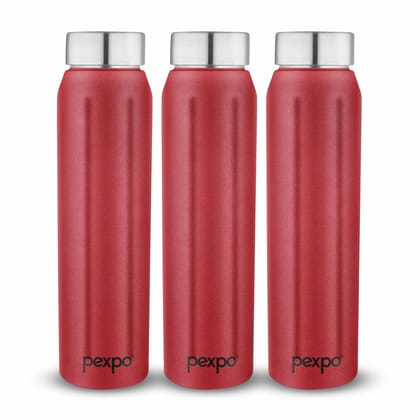 PEXPO Stainless Steel Fridge Water Bottle | 1000ml, Pack of 3, Crimson Red | Eco-Friendly Water Bottle Suitable For Adults & Kids