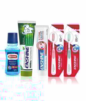 ENSHINE Herbal Paste and Total Expert Protection Toothpaste 100g Mouthwash & 2pc Toothbrushes