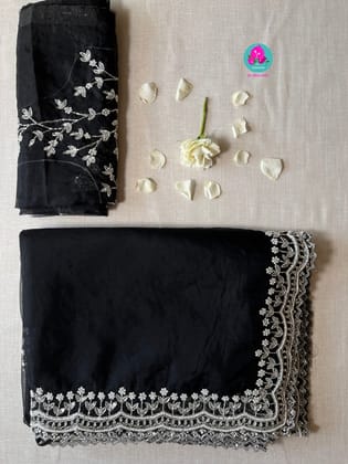 Soft organza silk hand embroidered saree in black
