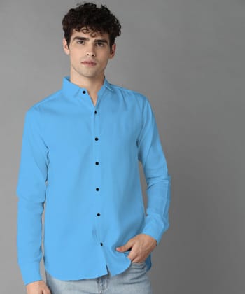 Rich Vesture Mens Light Blue Color Poly Cotton Fabric Solid Regular fit Full Sleeve Casual And Semi Formal Wear With Apple Cutt Shirt For EveryDay (Pack of 1) (Size:- XL) - None