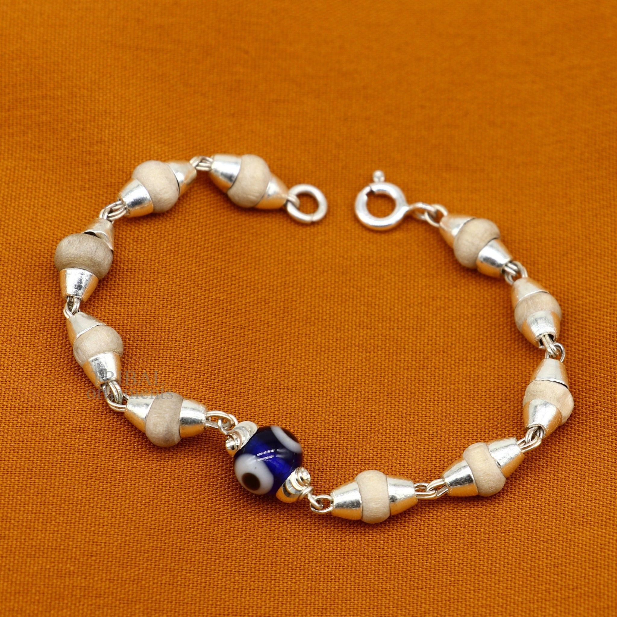 925 sterling silver handmade baby Tulsi bracelet with evil eye beads bracelet, amazing stylish unisex bracelet  nsbr473-5 inches