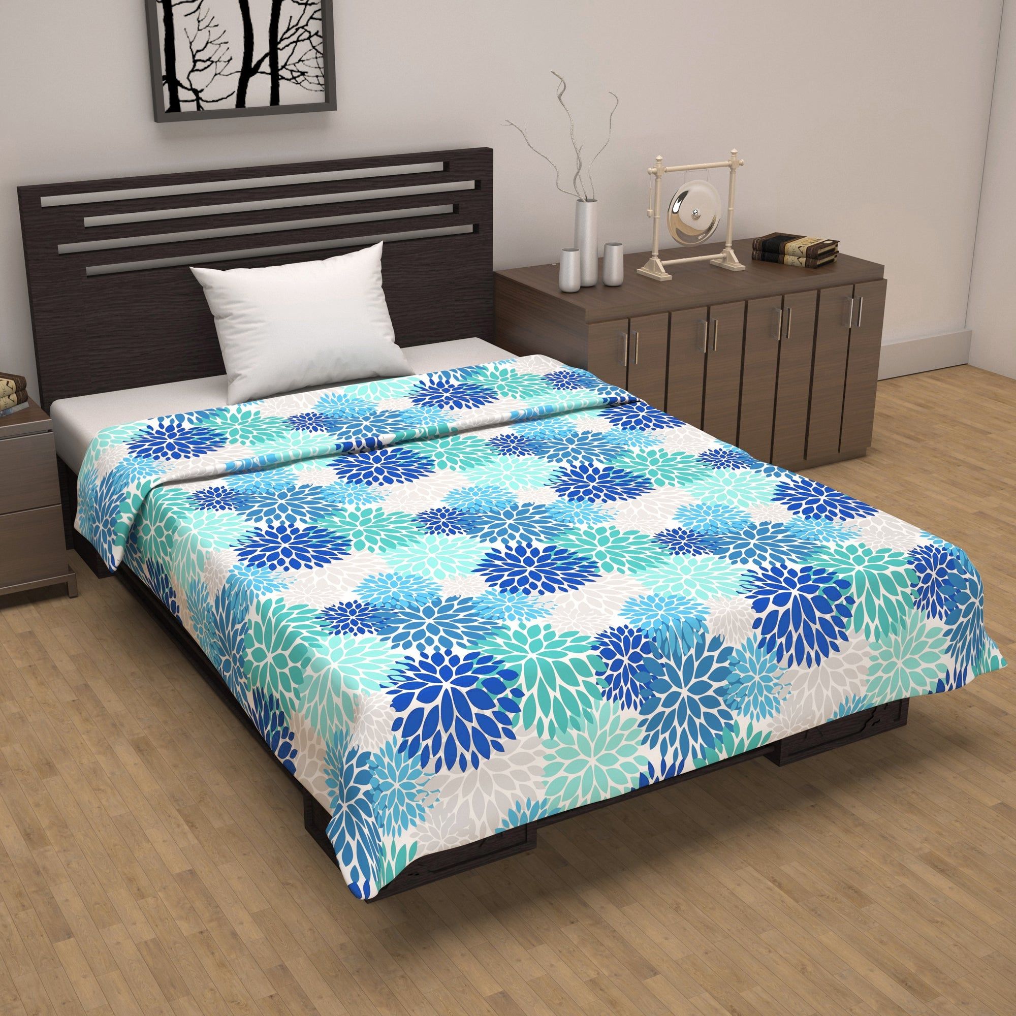 Silhouette leaves Classy Soft 144 TC 100% Cotton Dohar for Single Bed-Single / Blue and White / PR_5012-SD