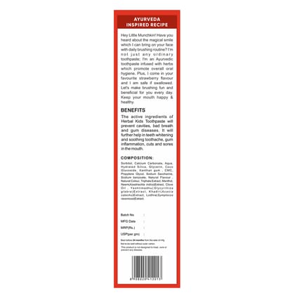 BabyOrgano Ayurvedic Herbal Kids Toothpaste Strawberry - 50g