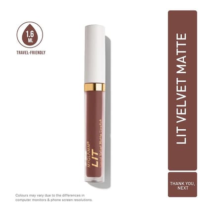 LIT Velvet Matte Liquid Lipstick - Thank You, Next (Taupe Shade) | Hydrating, Creamy, Full Coverage Liquid Lipstick With Vitamin E (1.6 ml)
