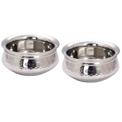 Indian Art Villa Stainless Steel Single Side Hammered Design Handi Bowl-350 ML / 2