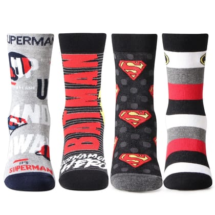 Superman Batman Full Length  Socks for Kids- Pack of 4 Assorted 3-5 Years
