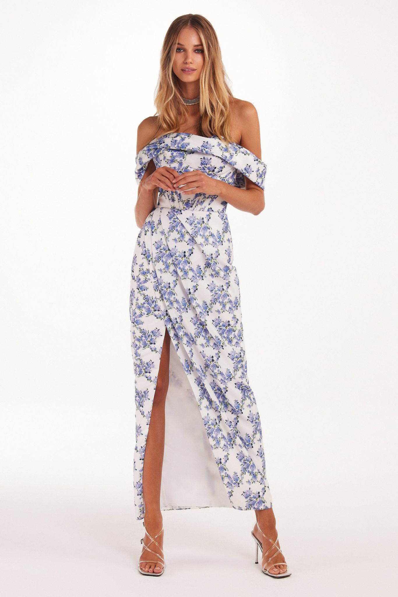 Tender Floral Off-Shoulder Dress-XXS