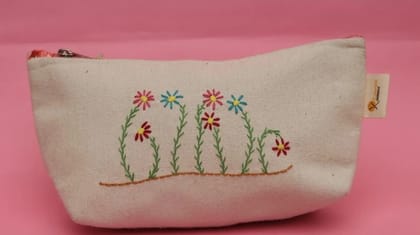 Cosmetic Pouch   Canvas, Jute and Denim with Ikat, Kalamkari and Embroidery