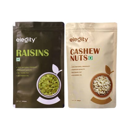 Elegity Dry Fruit Combo Pack |100% Natural |No Added Preservatives| Nutritious Snacks Cashews & Raisins, 500 gm - Pack of 2