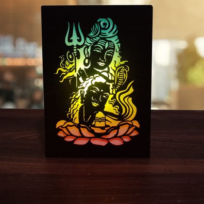 MDF Wood Art Work Led Frame Wooden Color with Laser Cut Finish (Led Shivji Frame)-15*20*5 CM