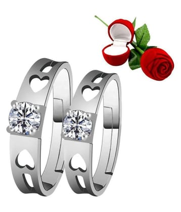 SILVERSHINE Silverplated Exclusive Solitaire Heart Grooved His and Her Adjustable proposal couple ring For Men And Women Jewellery - None