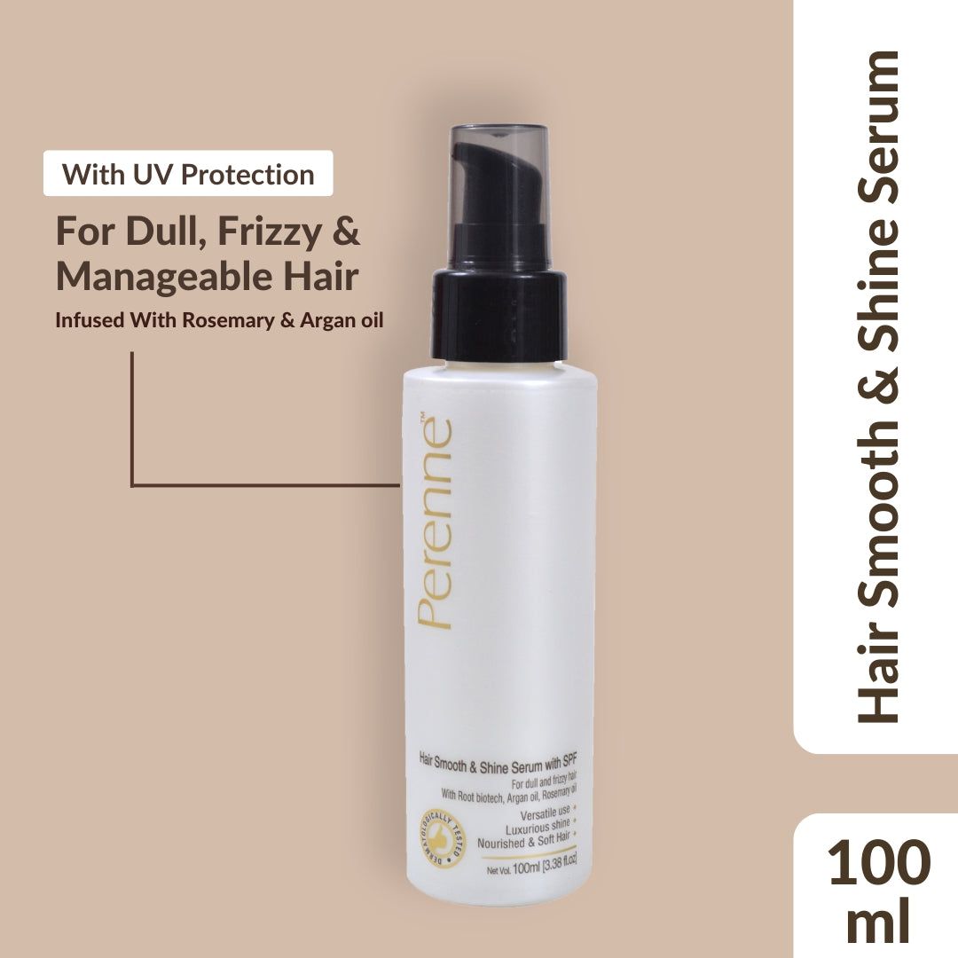 Perenne Hair Smooth and Shine Serum with SPF |Paraben & Sulphate Free| For Men & Women | All Hair Types | Controls Dry, Rough & Frizzy Hair| With Root biotech, Argan oil & Rosemary oil (100 ml)-P