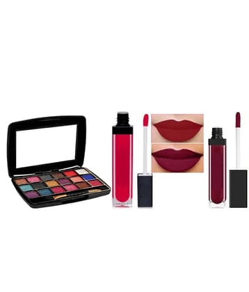 swenky 18color shimmer eyeshadow with long-lasting liquid lipstick red & maroon (Pack of 3)