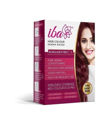 Iba Hair Colour - Burgundy Red, 70g ,Henna Based Powder Sachet (Pack of 1)