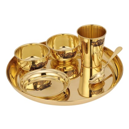 Brass Cassia Thali Set - 6 Pcs Decorative Dinnerware